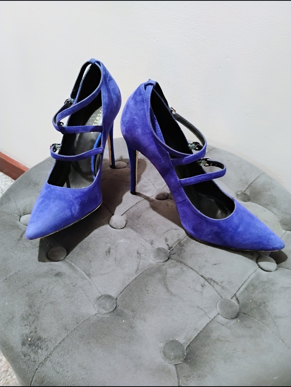 Atelier By Nicole Miller Royal Blue Suede Strappy Pointed-Toe Heels